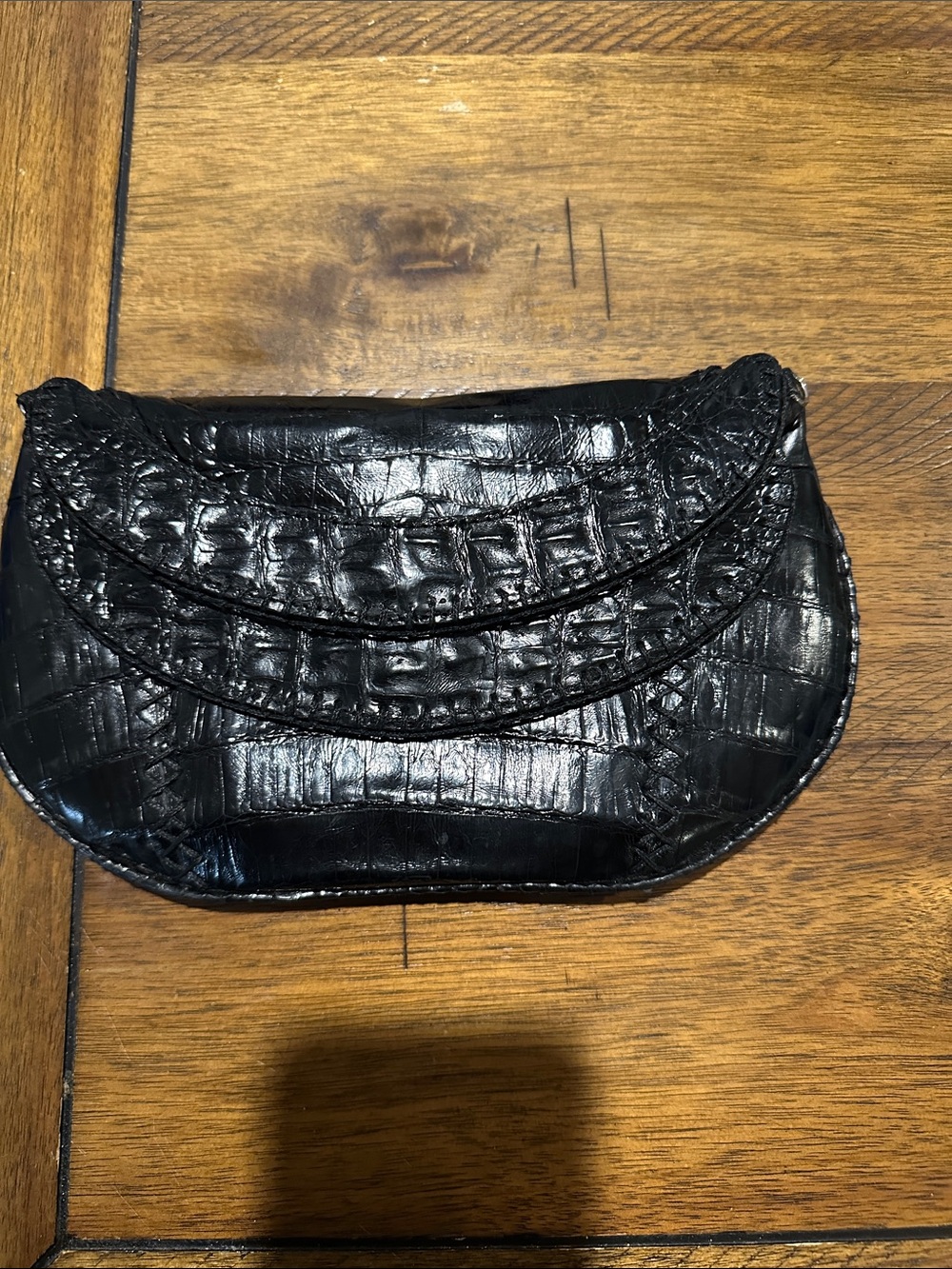 Black Croc-Embossed Leather Women’s Clutch